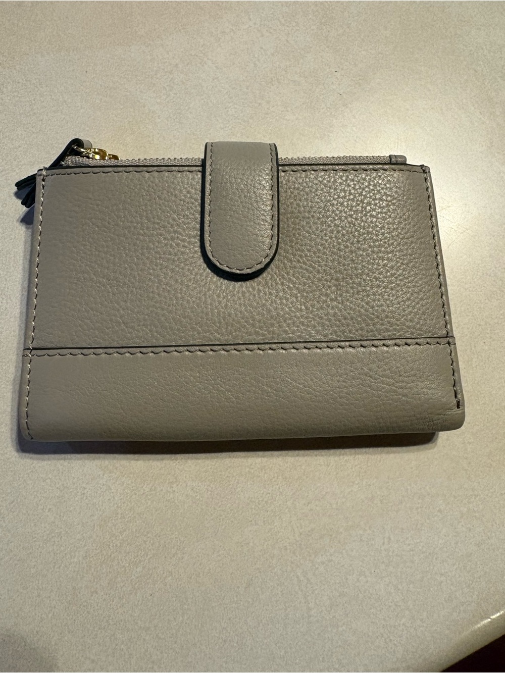 Antonio Melani Gray Taupe Leather Zip Wallet Organizer Gold Hardware